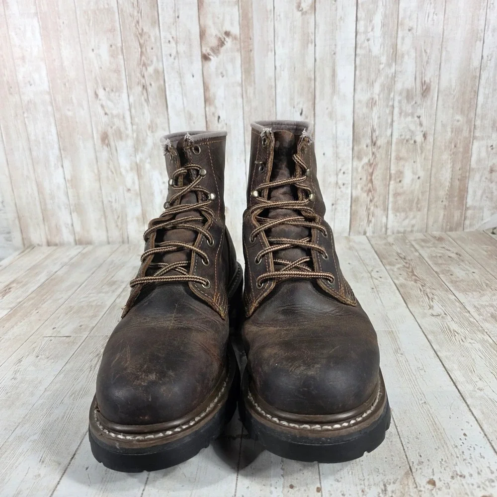 Mens Brown Leather Lace Up Work Boots Rugged Durable Construction‎ Size 9